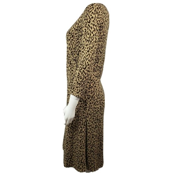 Ann Taylor Loft Dress Womens Size 4 Brown Leopard Animal Print 3/4 Sleeve - Picture 2 of 4